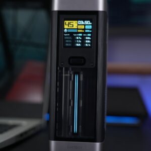 A charging device displaying current information.
